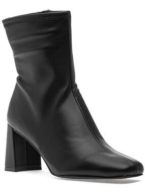 Steve Madden HARLI BOOT BLACK LEATHER Square-Toe Mid Heel Ankle Boots size 8.5